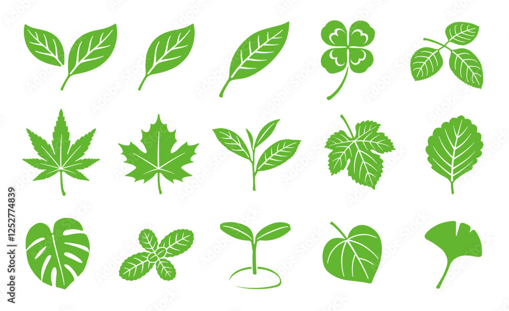 葉っぱ　葉　アイコン　イラストセット