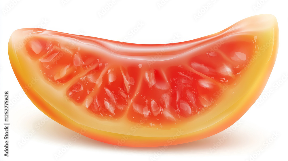 Half and slice of red grapefruit isolated on white background. Vector realistic illustration of pink citrus, parts of fresh ripe orange. Summer tropical juicy fruits