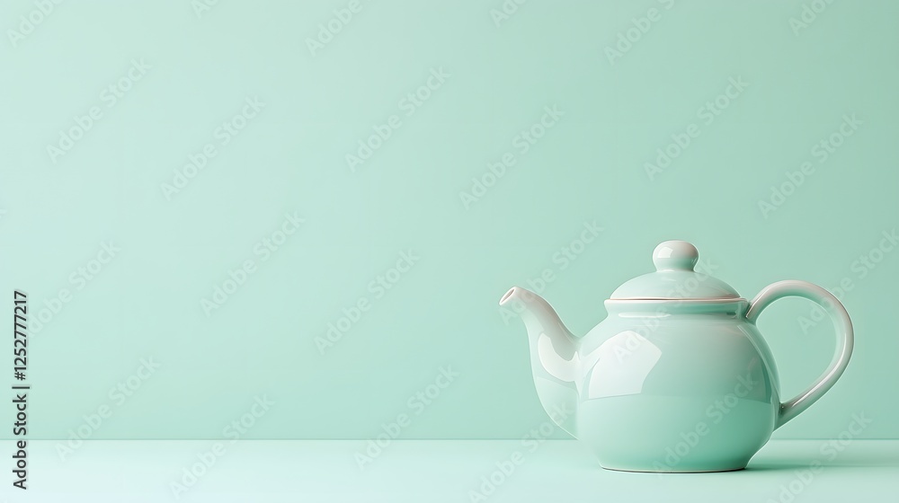 Elegant pastel green teapot on a minimalist background Elegant pastel green teapot on a minimalist background