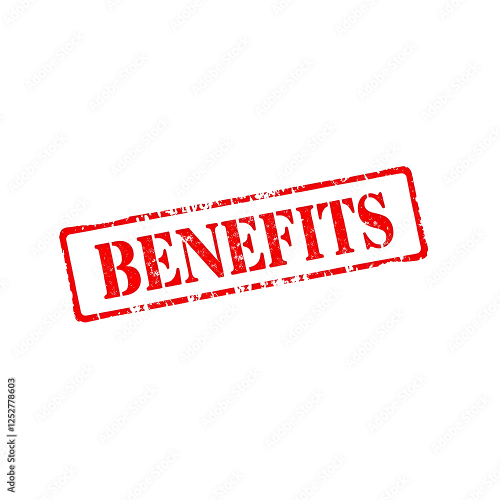 Benefits text stamp red rubber stamp on white background. Generative AI Benefits text stamp red rubber stamp on white background. Generative AI