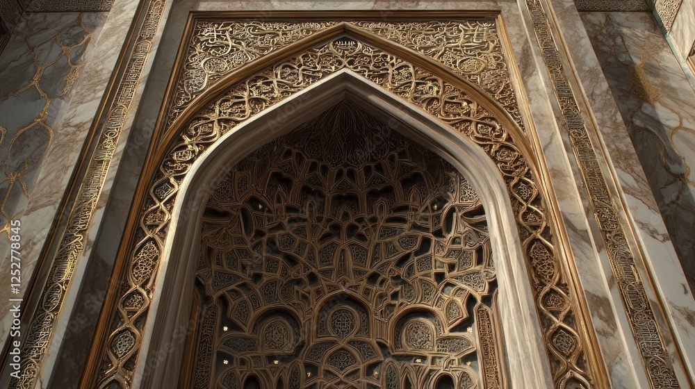Intricate architectural details of a grand archway showcasing ornate carvings in a serene setting Intricate architectural details of a grand archway showcasing ornate carvings in a serene setting