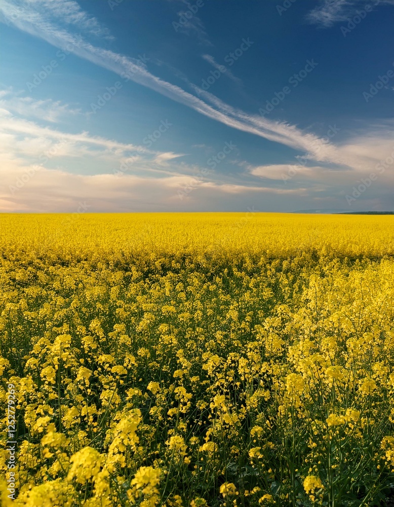 Obraz premium 菜の花畑と淡い春の空