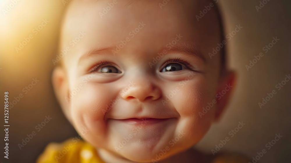 Happy Baby Smiling Brightly with Warm Light in Background Happy Baby Smiling Brightly with Warm Light in Background