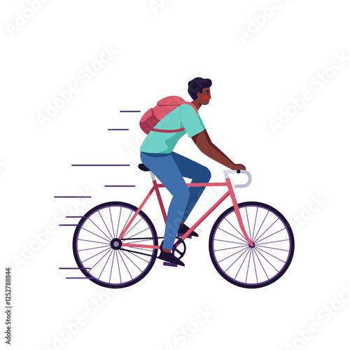 Man Riding Bicycle Fast with Backpack Illustration