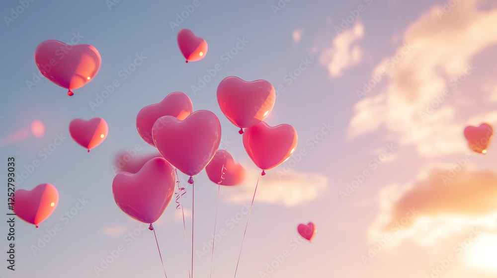 Realistic set of heart shape balloons set isolated on transparent background. Vector illustration of pink decor elements for romantic Valentine Day party. Symbol of charity, kindness Realistic set of heart shape balloons set isolated on transparent background. Vector illustration of pink decor elements for romantic Valentine Day party. Symbol of charity, kindness