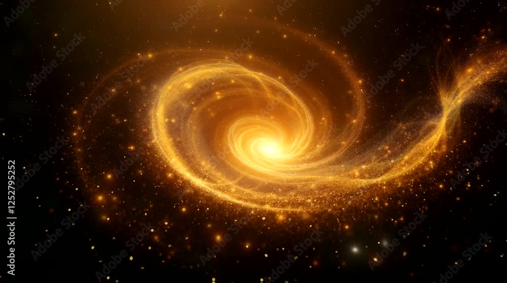Golden spiral galaxy swirling with bright sparks and dust. Golden spiral galaxy swirling with bright sparks and dust.