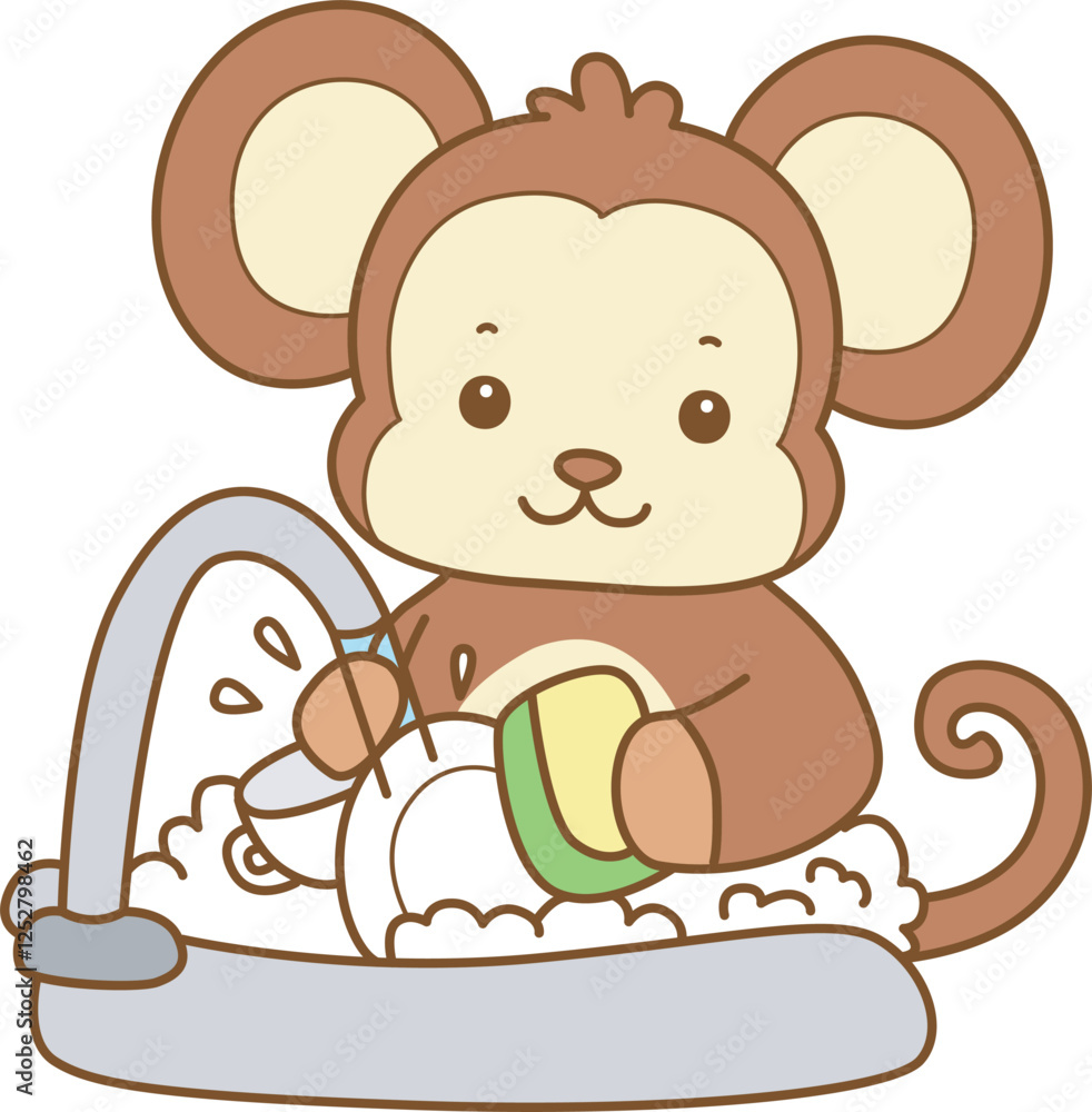 Fototapeta premium Cute Monkey vector icon. Funny baby Monkey animal series stock illustration. life of fluffy Monkey designs.