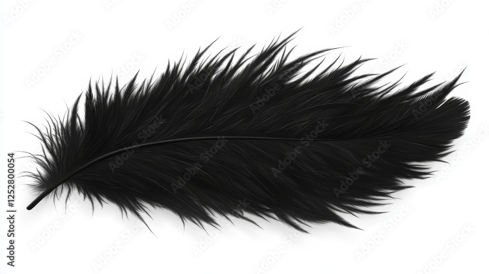 Black fluffy feather with shadow vector realistic illustration, isolated on transparent background. Feather from wing of bird or fallen angel, symbol of softness, design element Black fluffy feather with shadow vector realistic illustration, isolated on transparent background. Feather from wing of bird or fallen angel, symbol of softness, design element