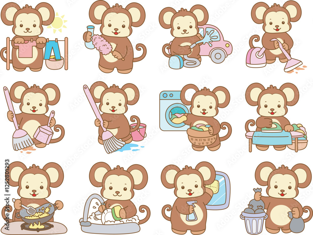 Fototapeta premium Cute Monkey vector icon. Funny baby Monkey animal series stock illustration. life of fluffy Monkey designs.