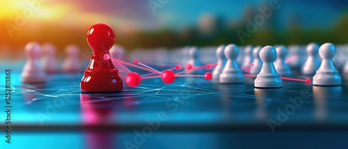 Wallpaper Mural A vibrant image of a red game piece positioned among white pieces, connected by lines, symbolizing strategy and connectivity in a game-like setting. Torontodigital.ca