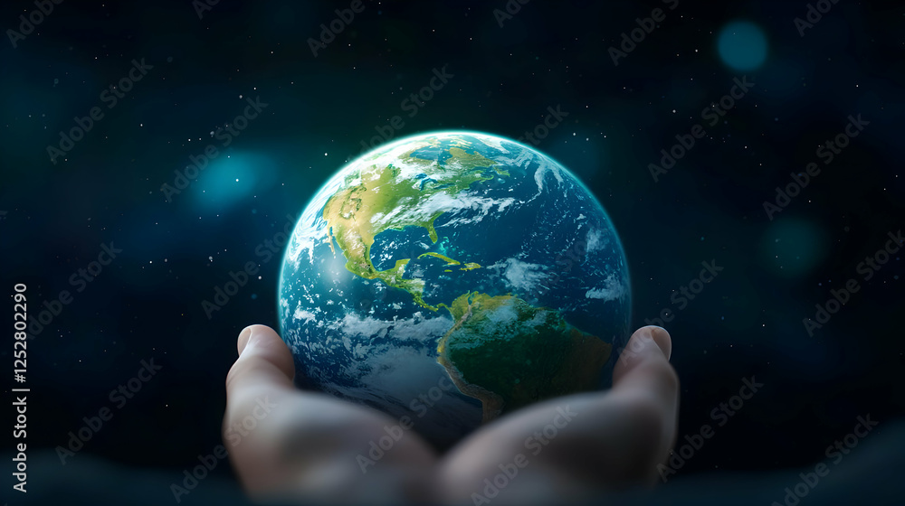 Hands holding Earth, space background, environmental care Hands holding Earth, space background, environmental care