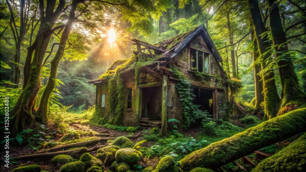 Abandoned House Ruins in Forest - Deep Depth of Field Stock Photo Abandoned House Ruins in Forest - Deep Depth of Field Stock Photo
