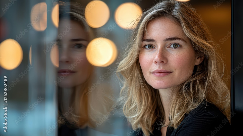 Fototapeta premium Reflections of thought a warm portrait in an urban setting