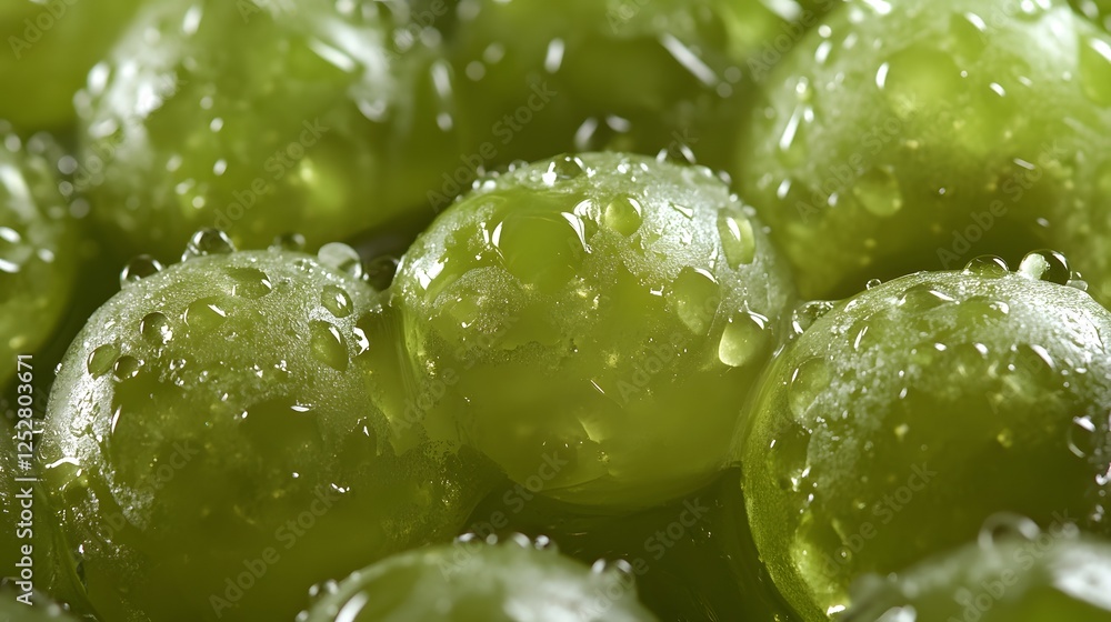 Close-Up View of Fresh Green Grapes with Water Drops and Shine Close-Up View of Fresh Green Grapes with Water Drops and Shine
