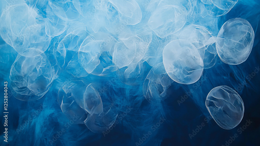 Obraz premium Abstract blue background with white transparent circles.