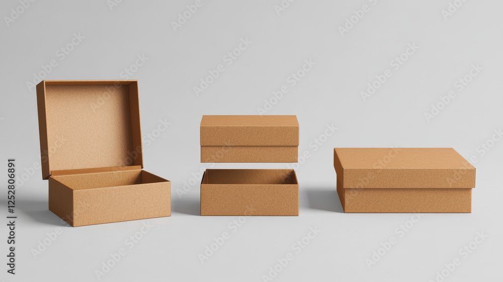 Box mockup, craft eco package, brown square carton parcel container front, side, angle view. Closed cardboard packaging for goods, isolated distribution blank packs, Realistic 3d vector mock up set Box mockup, craft eco package, brown square carton parcel container front, side, angle view. Closed cardboard packaging for goods, isolated distribution blank packs, Realistic 3d vector mock up set