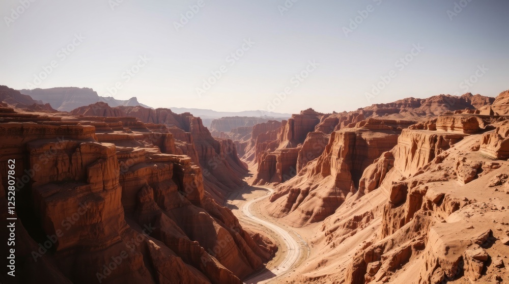 Stunning Desert Canyon Road Landscape Aerial View Stunning Desert Canyon Road Landscape Aerial View