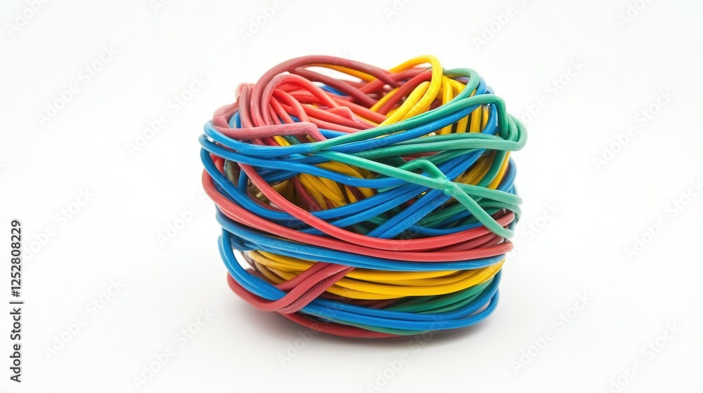 A bundle of colorful shielded electrical wires tied together, placed on a white background