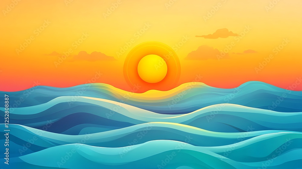 Sunset over ocean waves stylized art Sunset over ocean waves stylized art