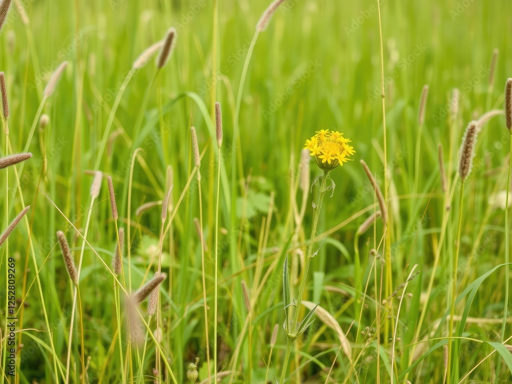 Hogweed plant's yellow flowers blooming among tall grasses and weeds in a meadow, wildflower, plant life, tall grasses Hogweed plant's yellow flowers blooming among tall grasses and weeds in a meadow, wildflower, plant life, tall grasses