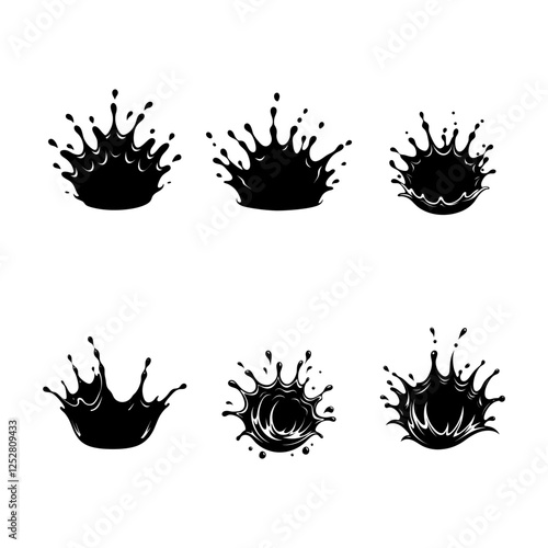 Water Drops And Splash Silhouette Vector Collection. Set of liquid, shapes and simple silhouette. Isolated on white background.