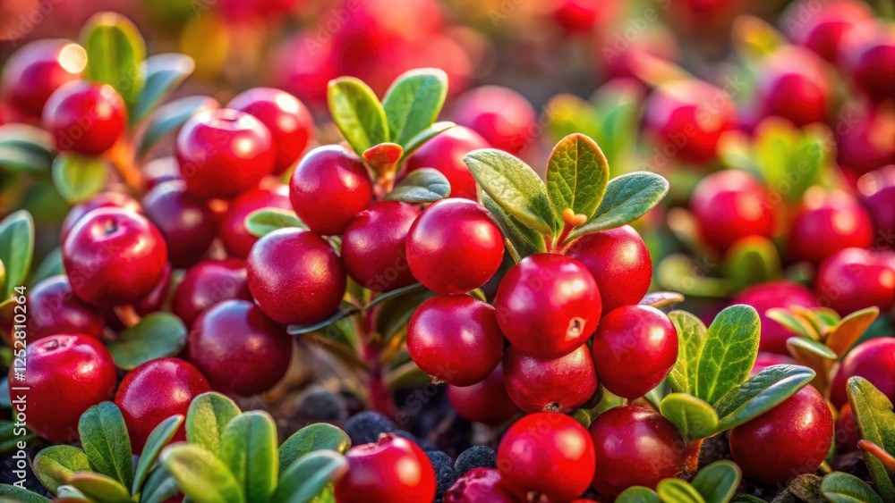 Obraz premium Close-up of bright crimson cowberries growing in the Arctic tundra , cowberries, red, vibrant, close-up, texture, natural, wilderness