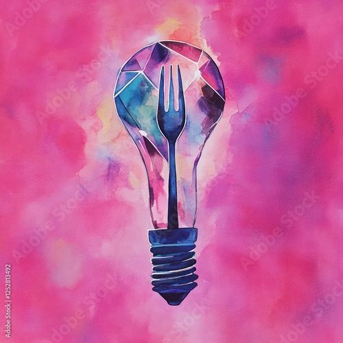 Abstract lightbulb with fork, artistic food concept photo