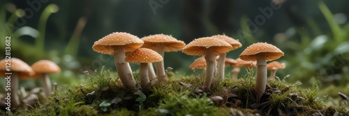 Macro shot of fairy ring mushrooms with intricate details on the cap and stem, fairy ring mushrooms, ring mold, macro photography photo