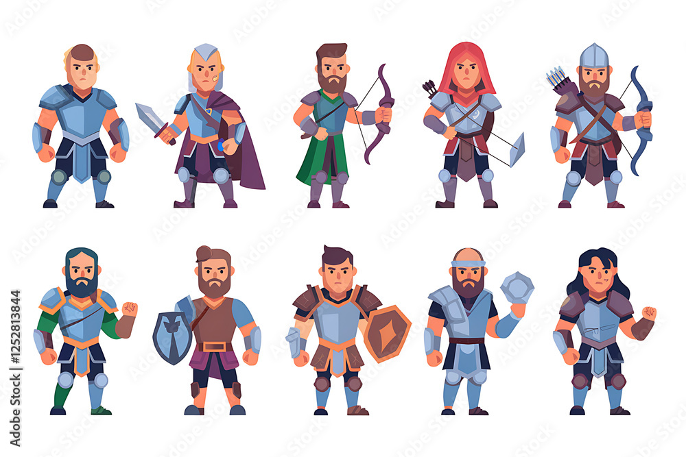 Fototapeta premium Group of men in medieval armor with various weapons