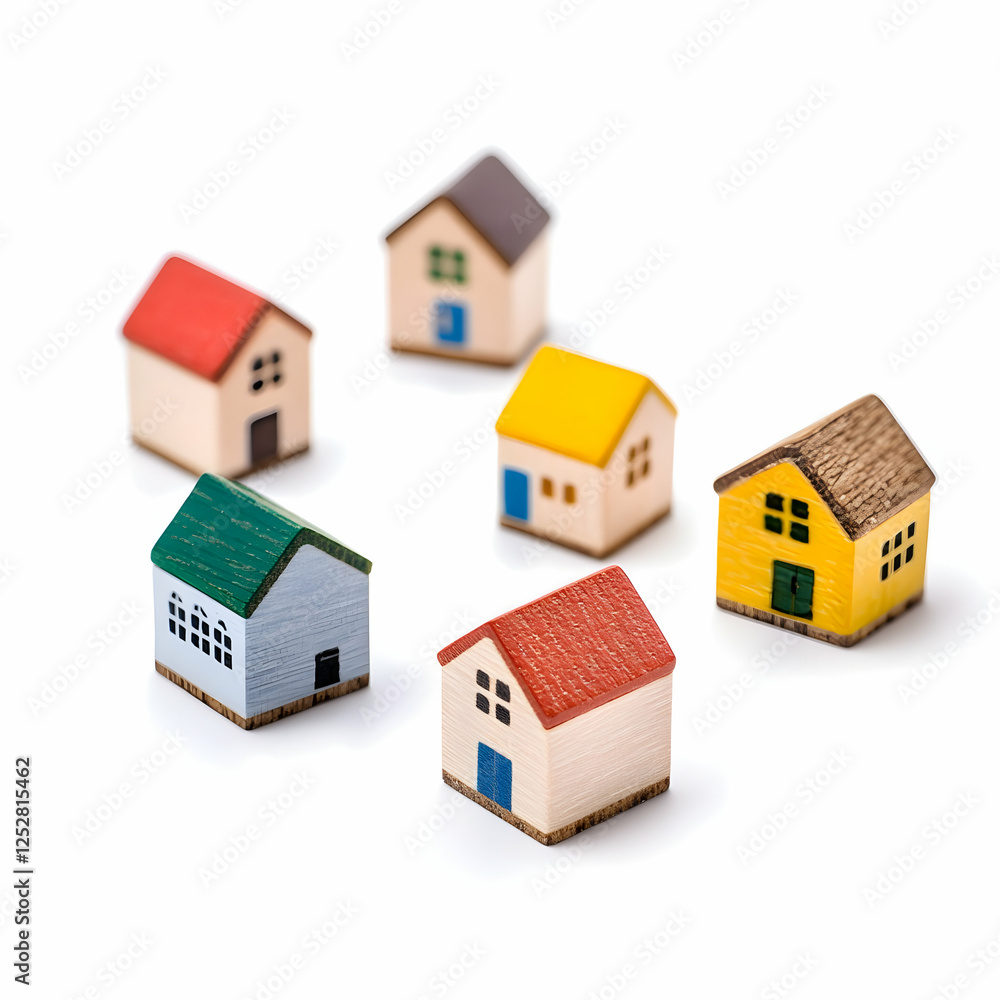 Colorful miniature houses on white. Real estate, home choice Colorful miniature houses on white. Real estate, home choice
