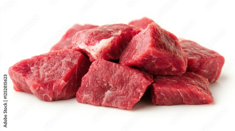 Fresh beef cubes, ready for cooking, isolated on white. Food photography for recipe blogs Fresh beef cubes, ready for cooking, isolated on white. Food photography for recipe blogs