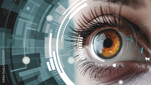 Futuristic Close-Up of a Human Eye with Digital Patterns