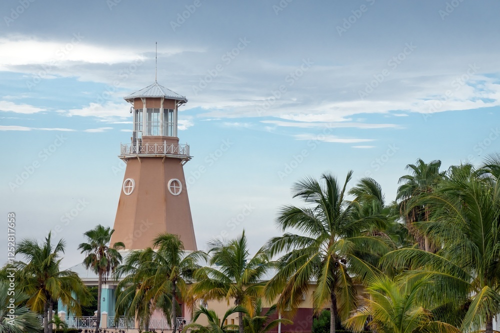 Orange fake lighthouse in resort in Varadero, Cuba