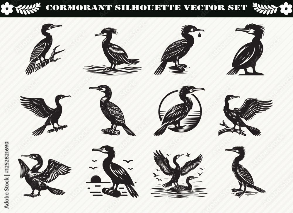 Obraz premium Cormorant Vector Silhouettes: Downloadable Graphics