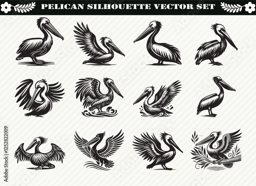 Pelican Silhouette Vector Set: 12 Unique Designs