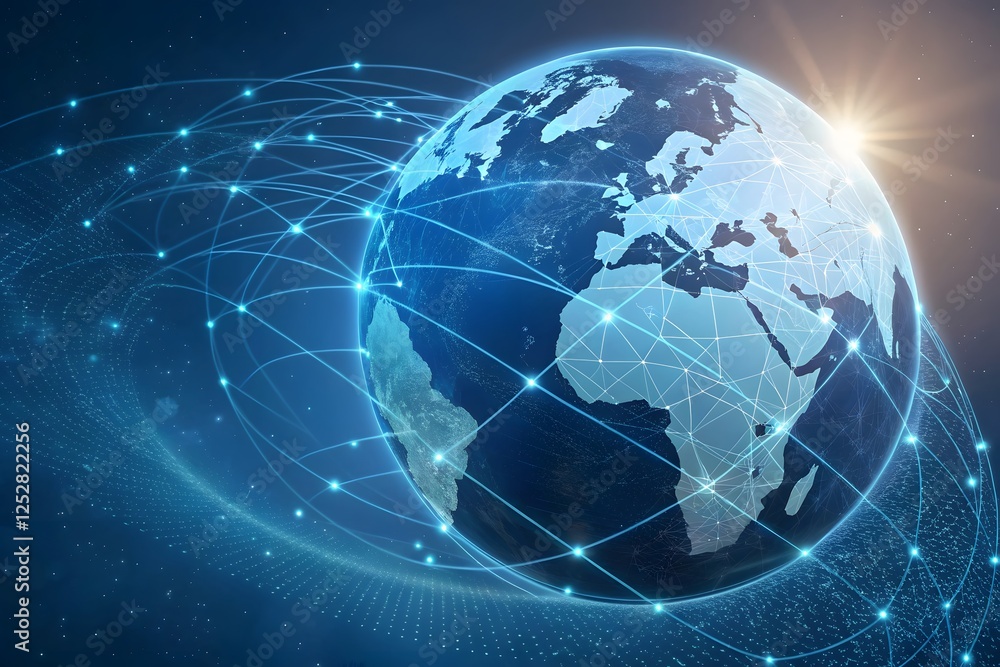 Global Network Connectivity Illustration with Earth and Light Effects Global Network Connectivity Illustration with Earth and Light Effects