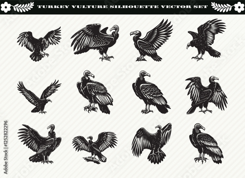 Turkey Vulture Silhouette Vector Set: 12 Designs