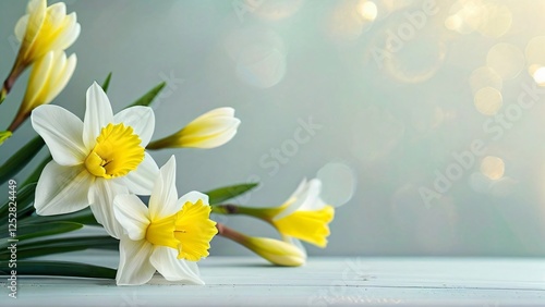 Pastel-Colored Gentle Background with Spring Flowers, Free Copy Space, Serene and Calm Aesthetic