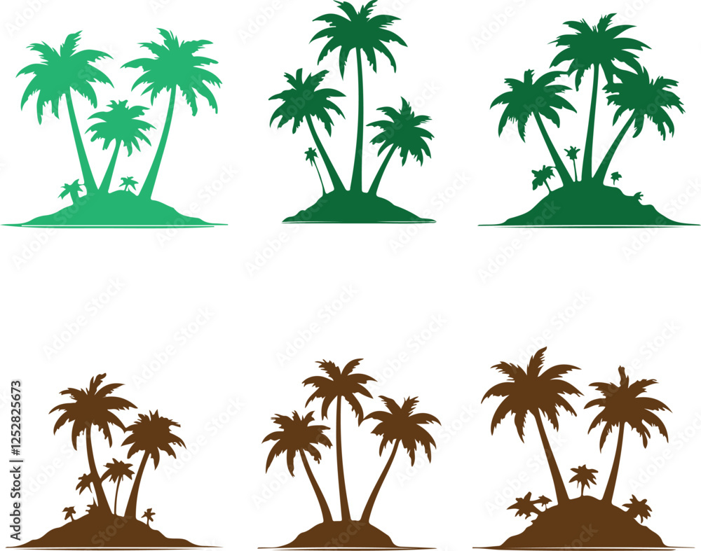 Fototapeta premium set of island with palm trees silhouette vector illustration