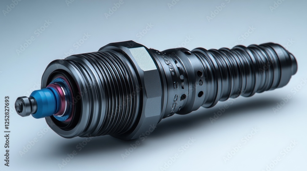 Industrial spark plug, close-up studio shot, metallic, automotive part Industrial spark plug, close-up studio shot, metallic, automotive part