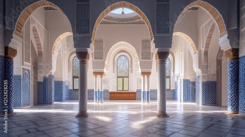 Serene interior of a traditional Moroccan riad showcasing intricate arches and natural light