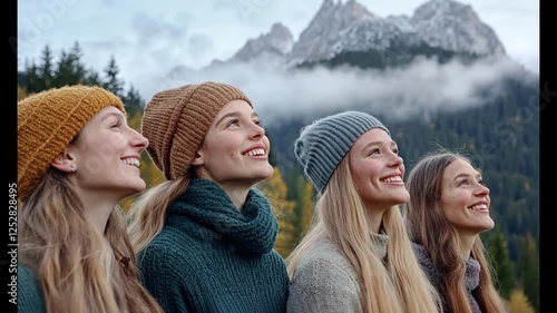 Friends admiring autumn mountain view