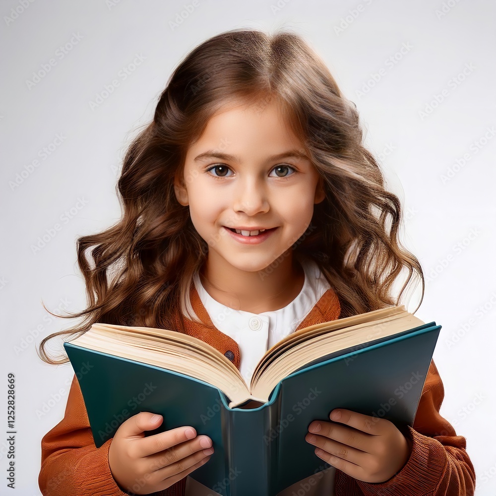 A Child Reading a Book, Smiling, Photo-Realistic, Isolated A Child Reading a Book, Smiling, Photo-Realistic, Isolated