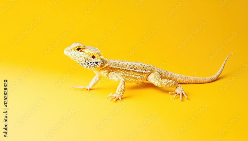 Fototapeta premium Yellow bearded dragon lizard on yellow background.