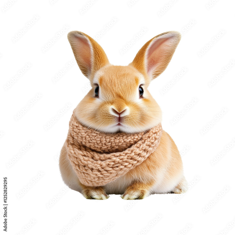 Fototapeta premium Adorable Fluffy Bunny Wearing a Knitted Scarf