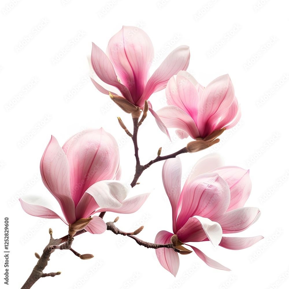 Obraz premium Beautiful Pink Magnolia Flowers with Delicate Petals and Branches
