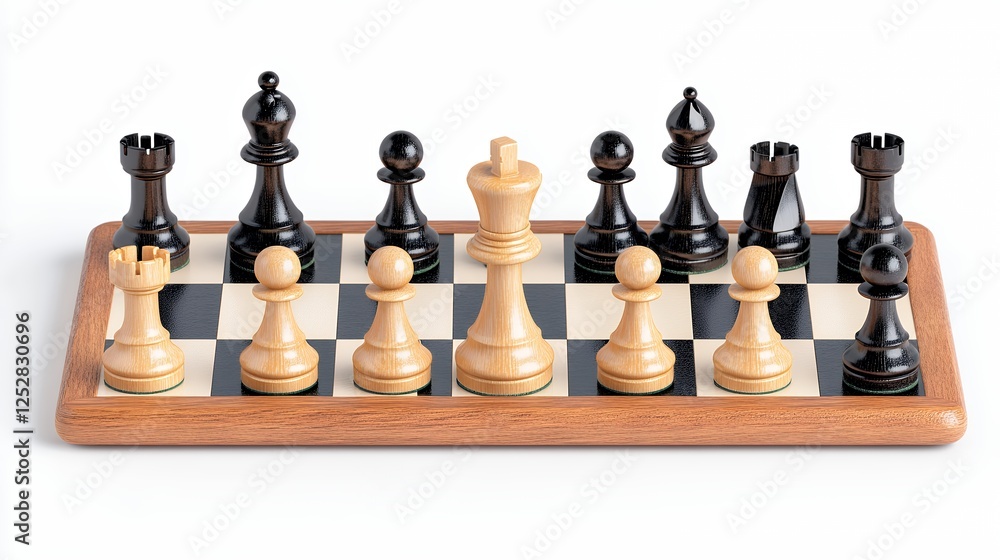 Classic Wooden Chess Set Displayed on a Light Background with Black and White Pieces Classic Wooden Chess Set Displayed on a Light Background with Black and White Pieces
