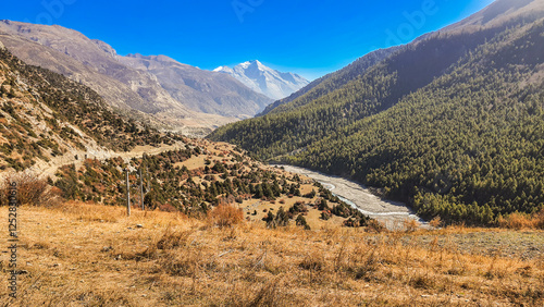 Mountain valley of the Thorung Khola River. photo