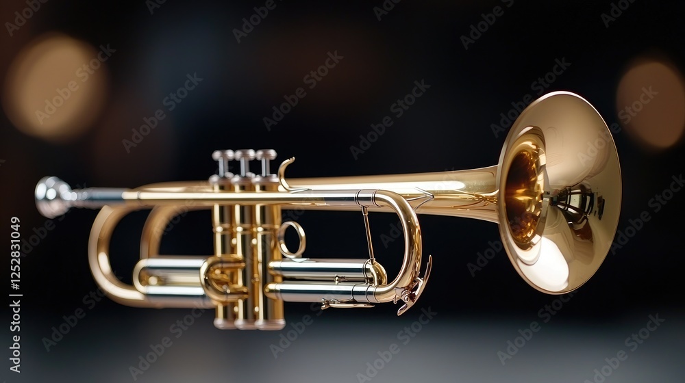 Fototapeta premium Golden trumpet, jazz music, dark background, concert