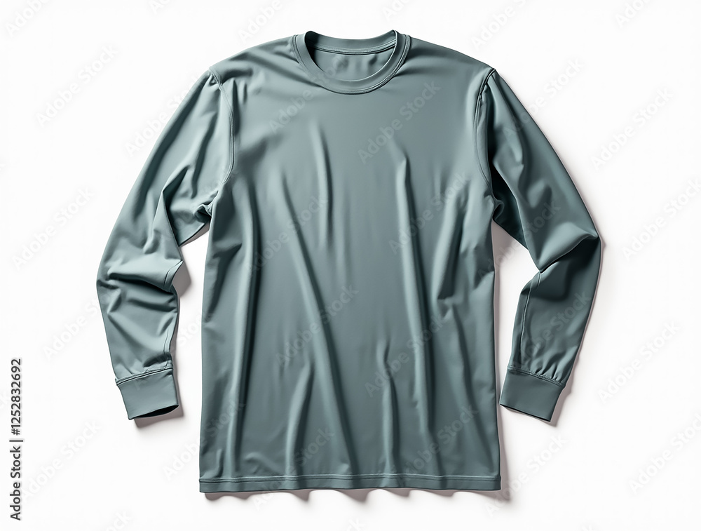 A long-sleeve active wear shirt in a solid grey color is laid flat on a light background. The fabric appears smooth and suitable for various physical activities. A long-sleeve active wear shirt in a solid grey color is laid flat on a light background. The fabric appears smooth and suitable for various physical activities.